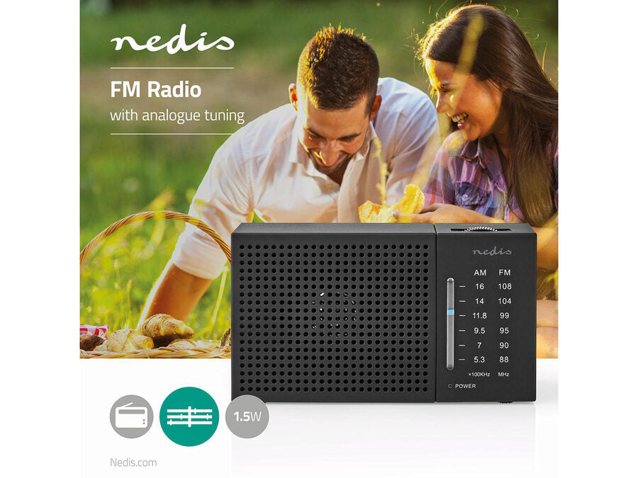 Bærbar FM-radio - AM/FM, Batteri, Analog, Sort