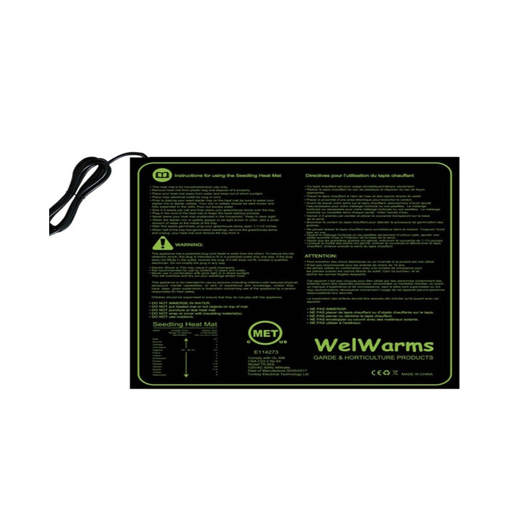 Varmemåtte til forspiring af frø, 45W, 50x50 cm, 1,8 meter ledning
