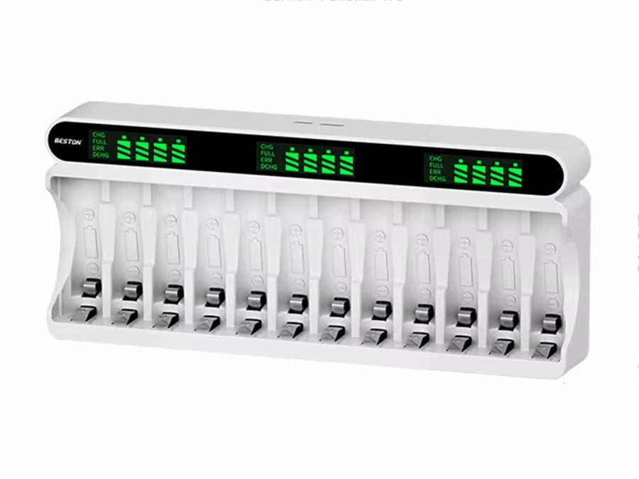 NiMH Batterilader, 12 x AA/AAA, USB-C indgang