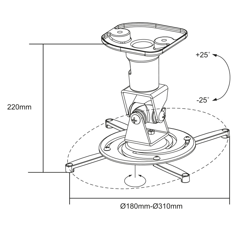 PC projektor loftbeslag - Maks. 15kg, Hvid