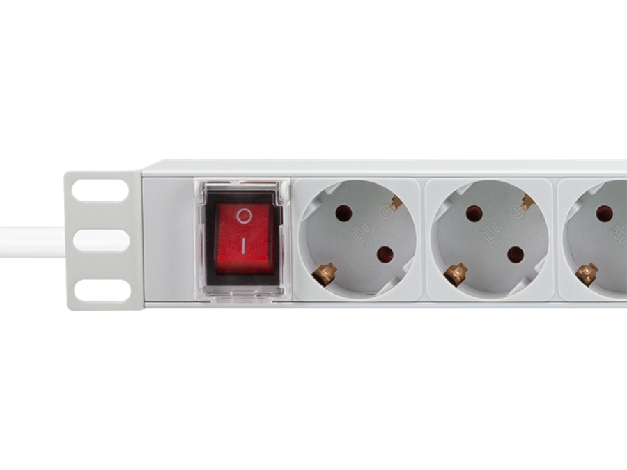 19" El-rackpanel - 9 x CEE7/3 hun, ON/OFF kontakt, Grå (2m)