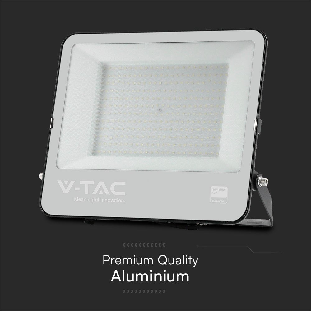 200W Samsung chip projektør med 1m ledning, 6500K, sort hus og grå matteret glas