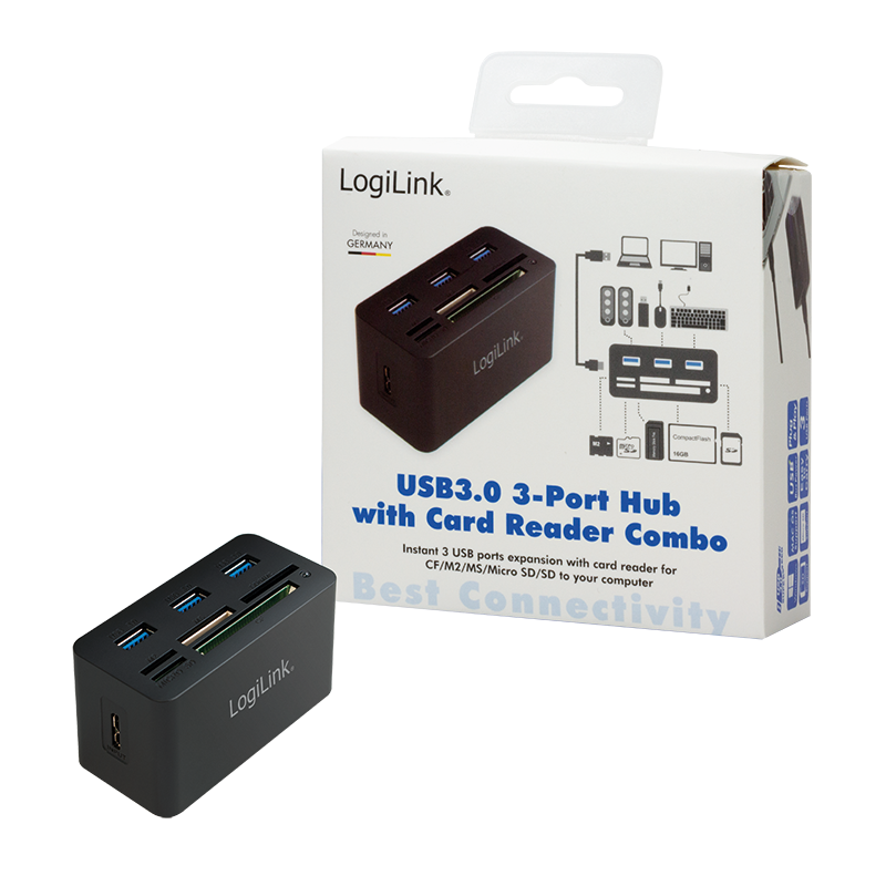 USB 3.0 hub med kortlæser - SD/microSD/M2/MS(Duo+Pro)/CF