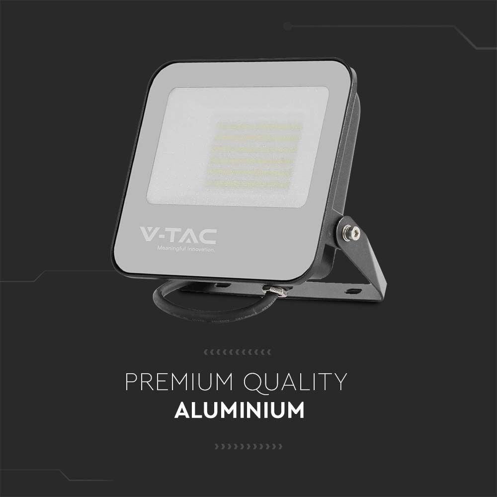 30W LED projektør med sort hus og gråt glas, 4000K, 4800lm, RA70 - V-Tac Pro serie med 5 års garanti