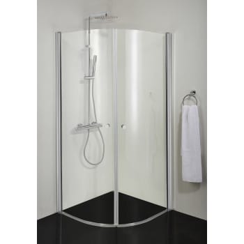 Buet hjørne 90x90x195cm klarglas, blank aluprofil