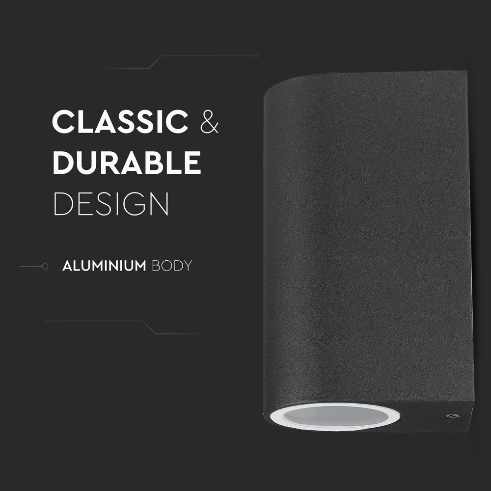 2-vejs væglampe GU10 - rund, sort, aluminium, IP44 - Ideel til udendørs belysning