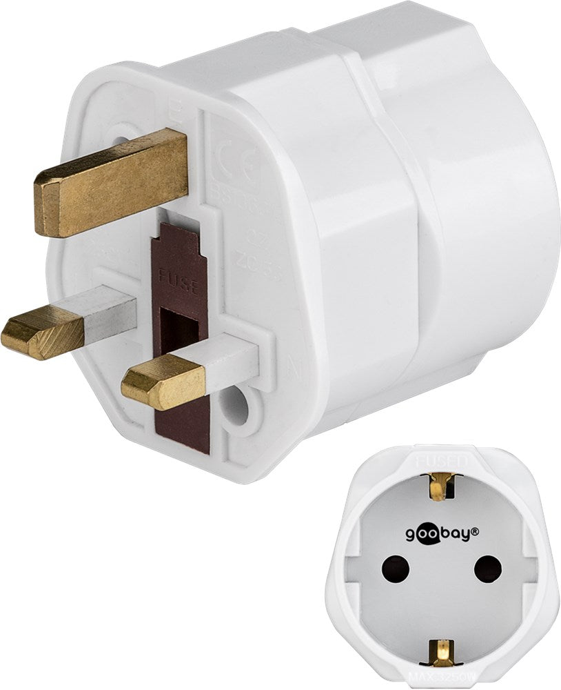 Rejseadapter - CEE7/3 (EU) hun til UK han, Hvid