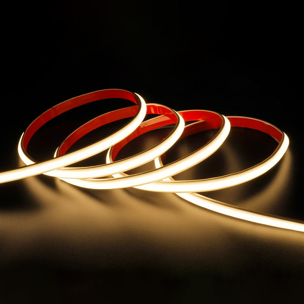 Vandtæt slim COB strip med 296 LED, 10W/m, IP67, 230V, tape bagpå - 5 meter