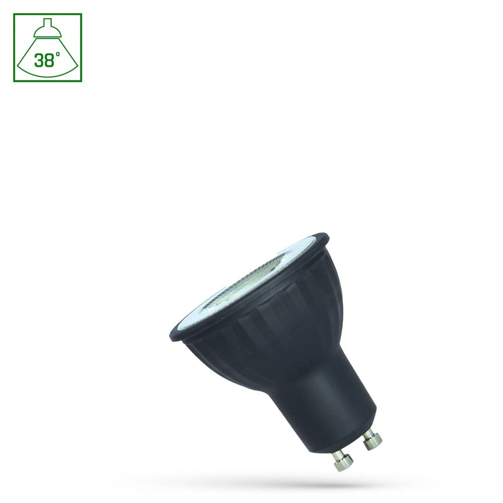 LED GU10 6W Neutral Hvid Spotlight med Linse - Sort Hus, Spectrum (230V, 480lm, RA80, 38°)