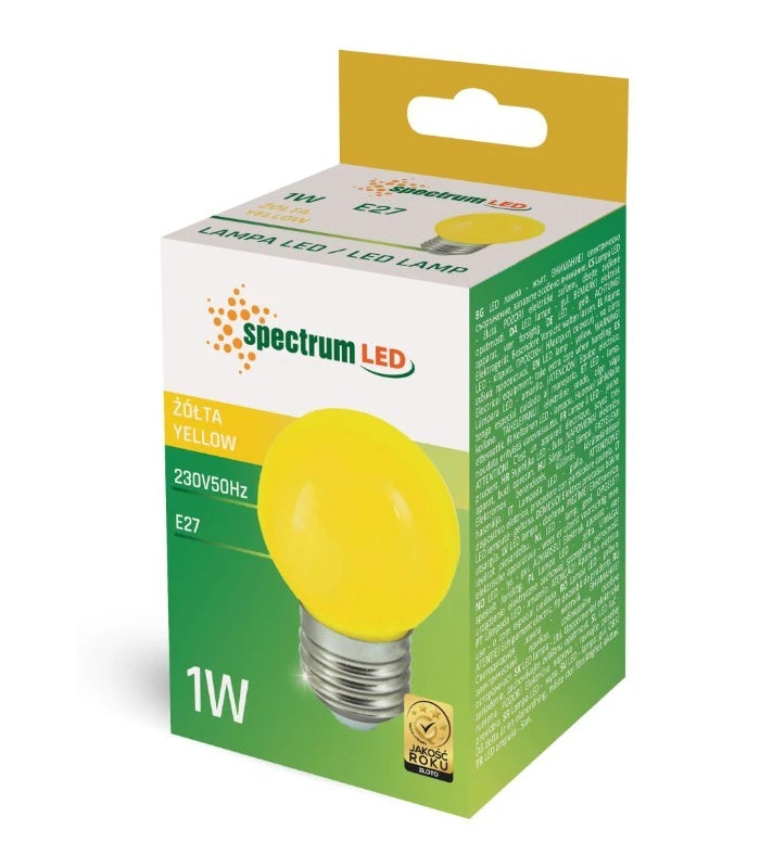 Spectrum 1W LED dekorationspære - Gul, G45, E27, 230V, RA80