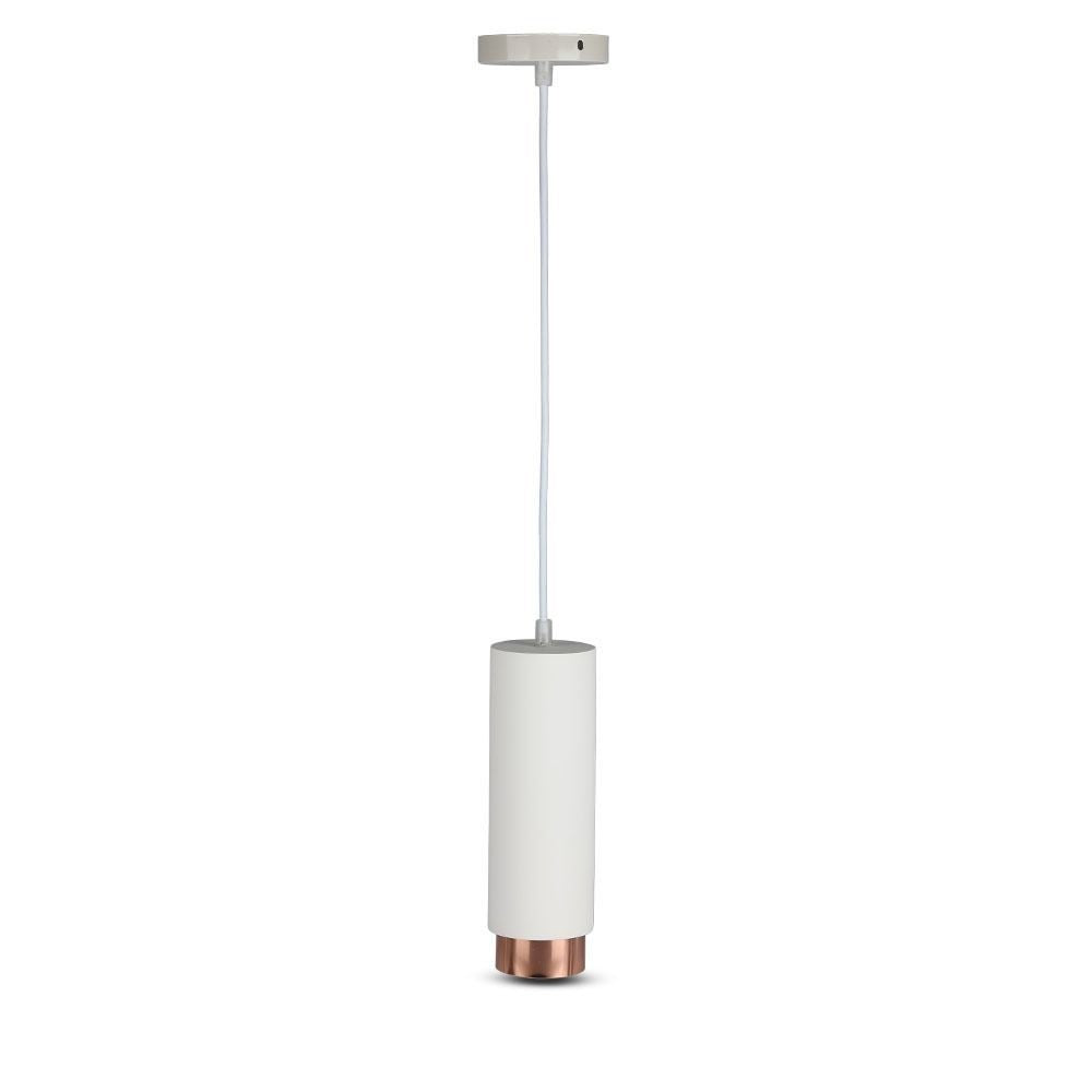 V-Tac Moderne Pendellampe - Hvid/Rose Guld, Ø8 cm, GU10, Max 35W, 5 års garanti
