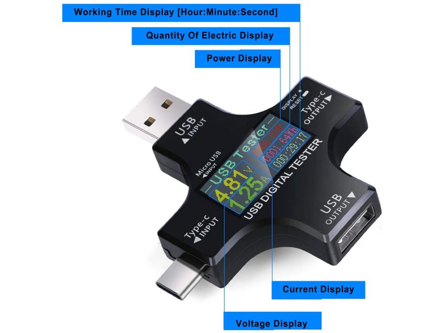 USB 3.0 spænding-/strømtester m. LCD display - Type A og C