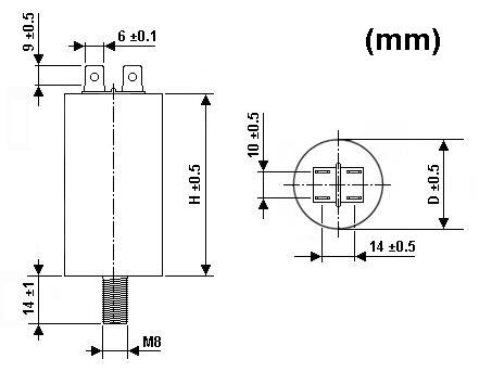 MOTOR kondensator - 25uF / 475V, M8 forskruning, Spadestik