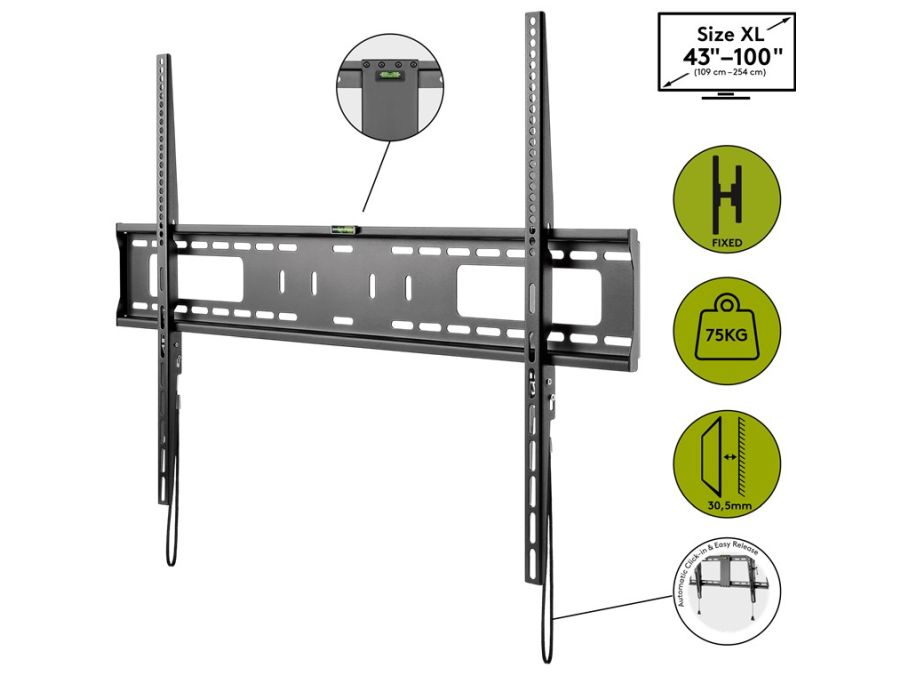 TV vægbeslag - 43-100" fast 75kg Vægafstand 30,5mm