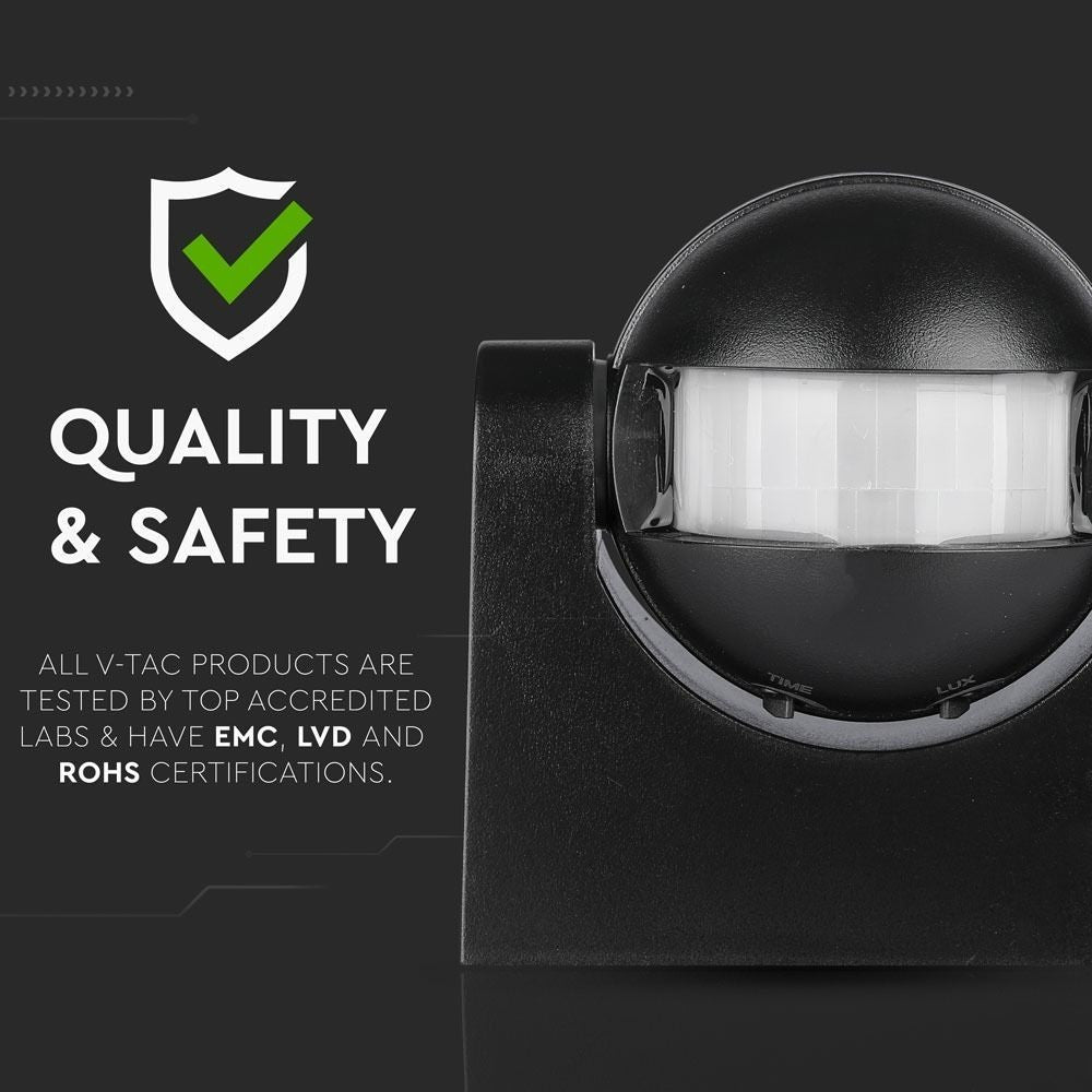 V-Tac bevægelsessensor - sort, LED-venlig, udendørs PIR infrarød bevægelsessensor med IP44, 230V input
