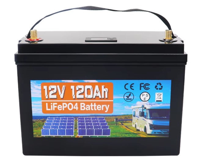 LiFePO4 batteri - 12V 120Ah, indbygget BMS incl. 230V lader