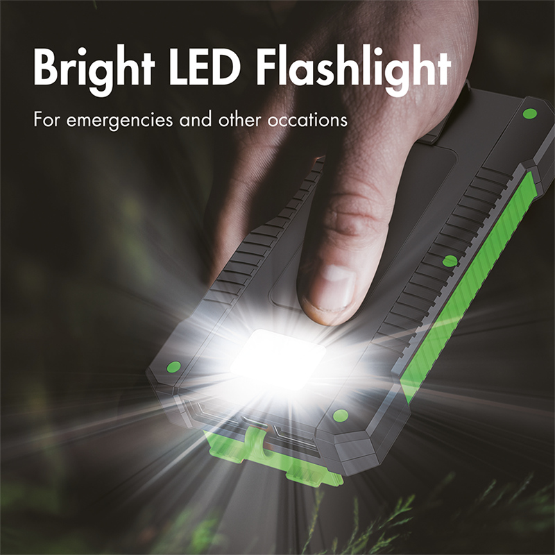 Power Bank m. Solcelle og Lommelygte - 8.000mAh