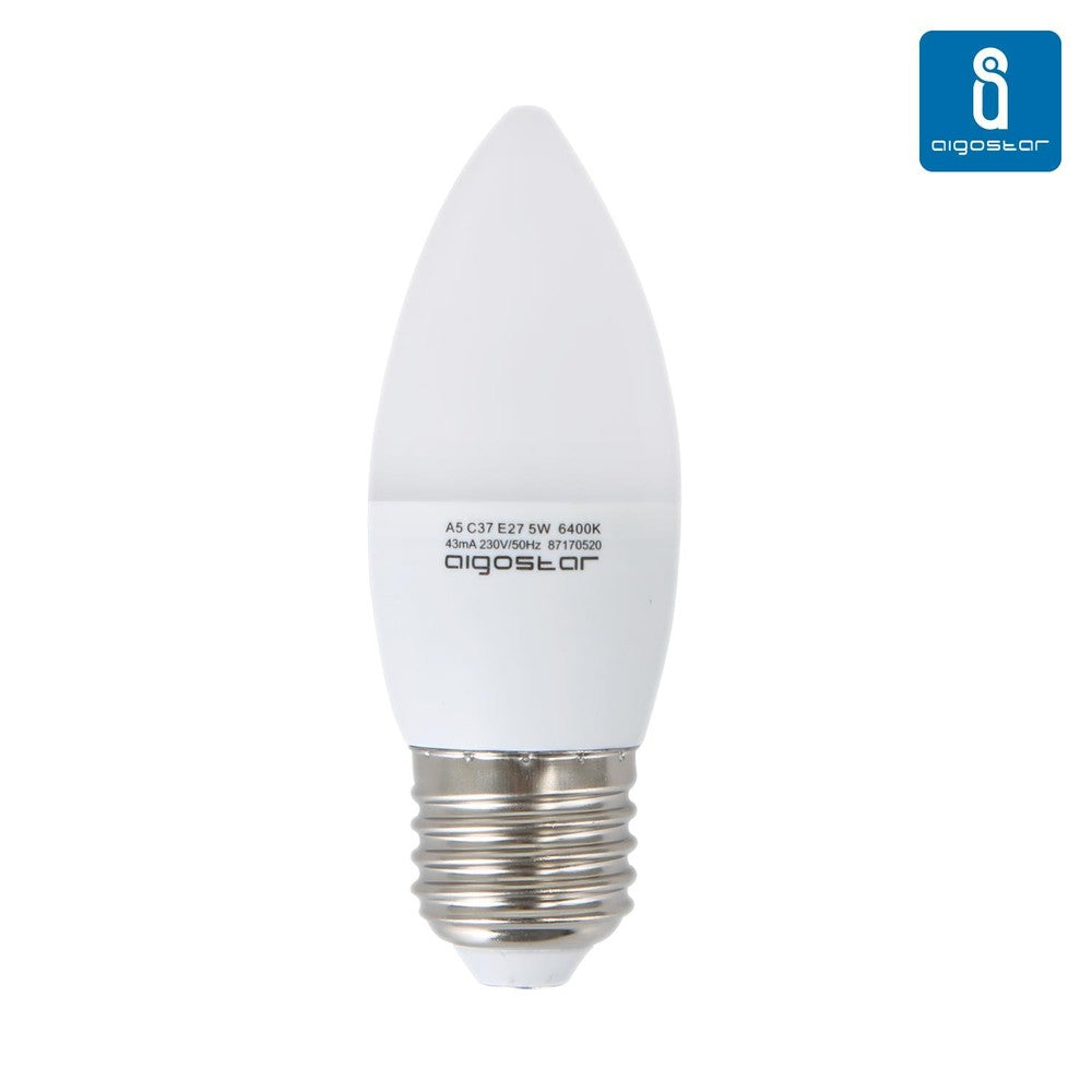 Aigostar E27 - 5W LED pære, A5/C37, 400 Lumen, 230V, energibesparende med 40W erstatning