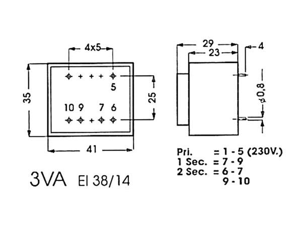 230V printtransformator - 3VA 1 x 12V / 250mA