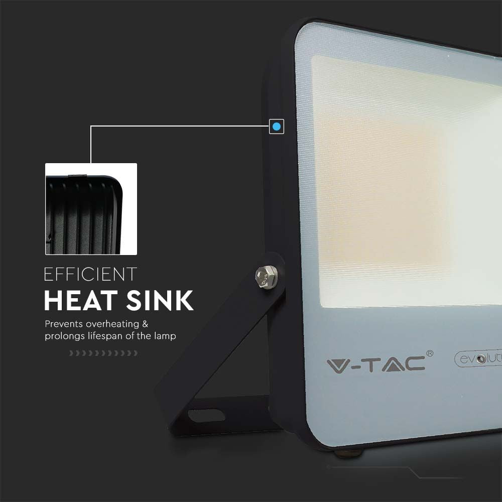 50W LED Projektør - 6400K Sort Hus, Grå Glas, 185lm/W - V-Tac Evolution serie med 5 års garanti
