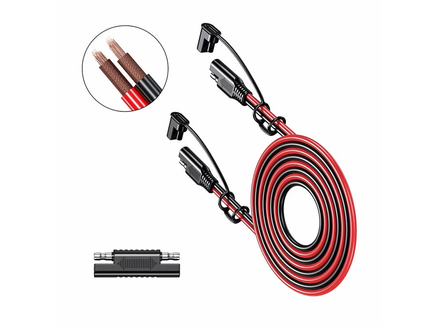 Solcelle/batteri strømkabel - 2 x SAE stik + adapter (1m)