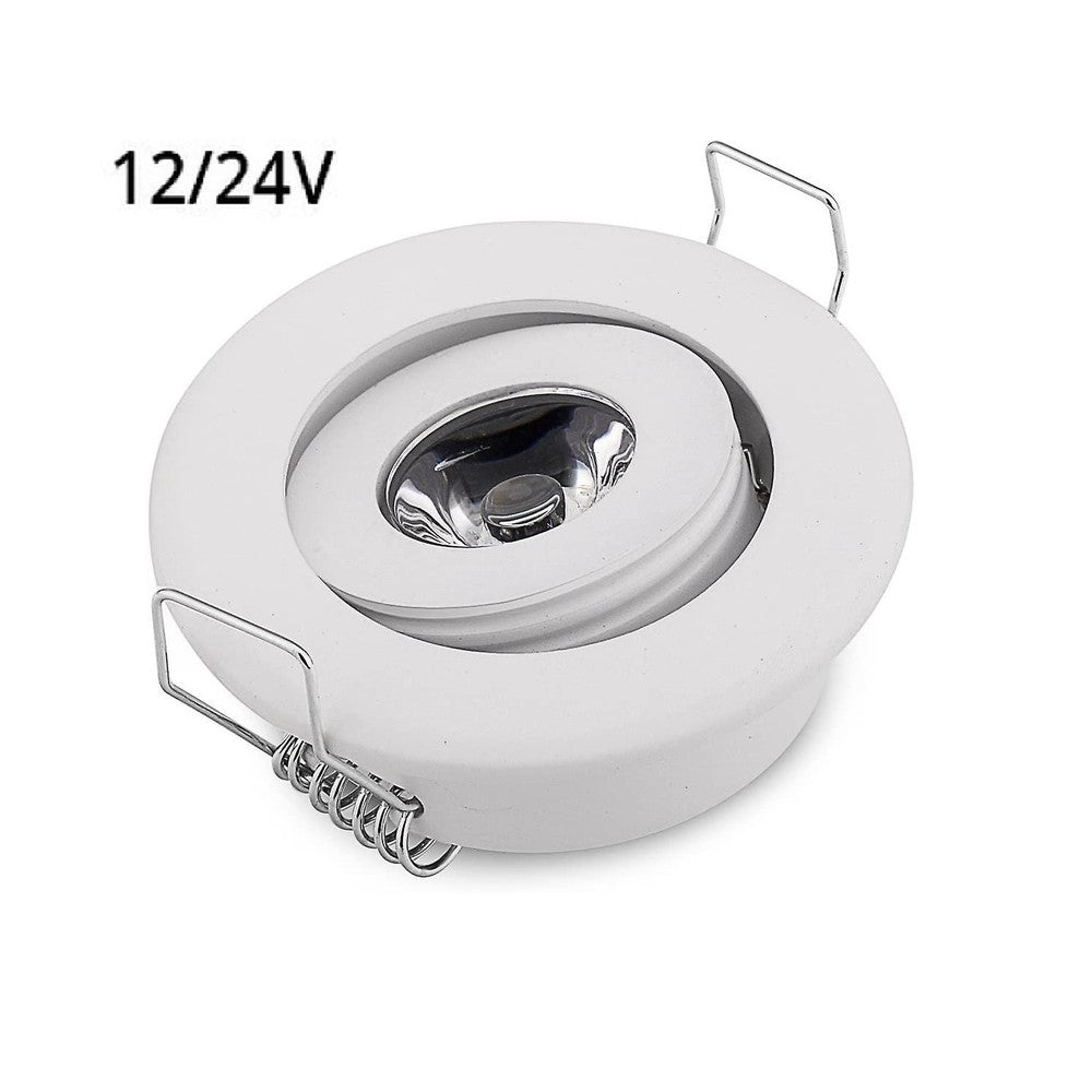 1W LED Indbygningsspot Hvid - Dæmpbar, Erstatter 15W, 12V/24V, Ø4,2 cm hul, Ø5,2 cm mål, 2,2 cm høj, 95lm, RA82