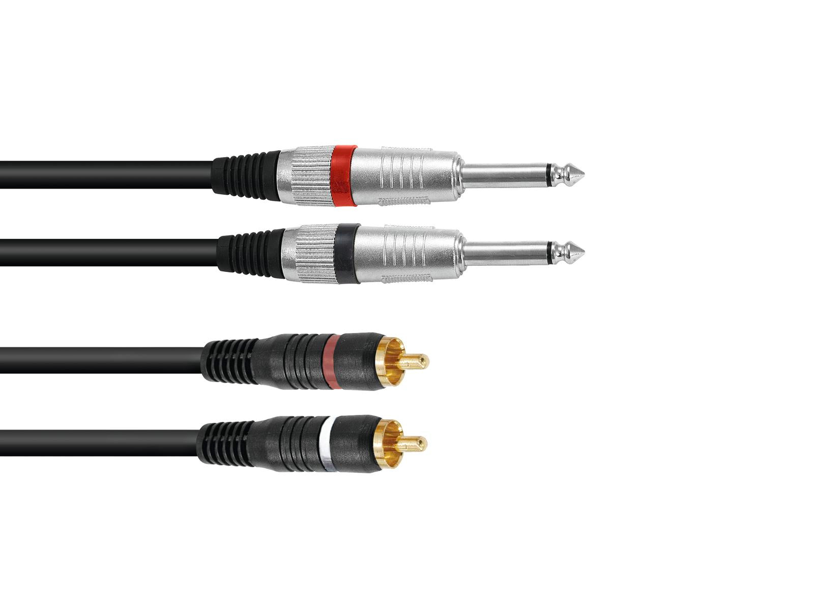 Audiokabel - 2 x 6,35mm mono JACK han > 2 x RCA han (1m)
