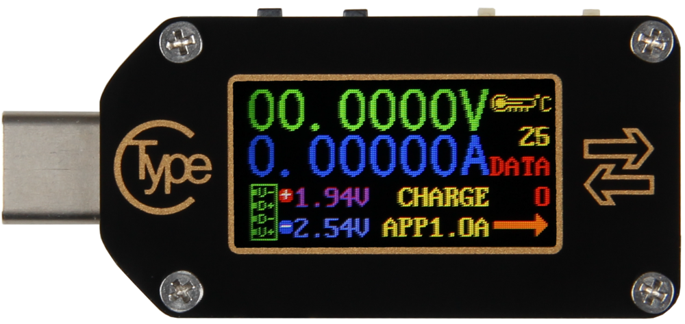 USB 3.0 spænding-/strømtester m. LCD display - USB-C, BT
