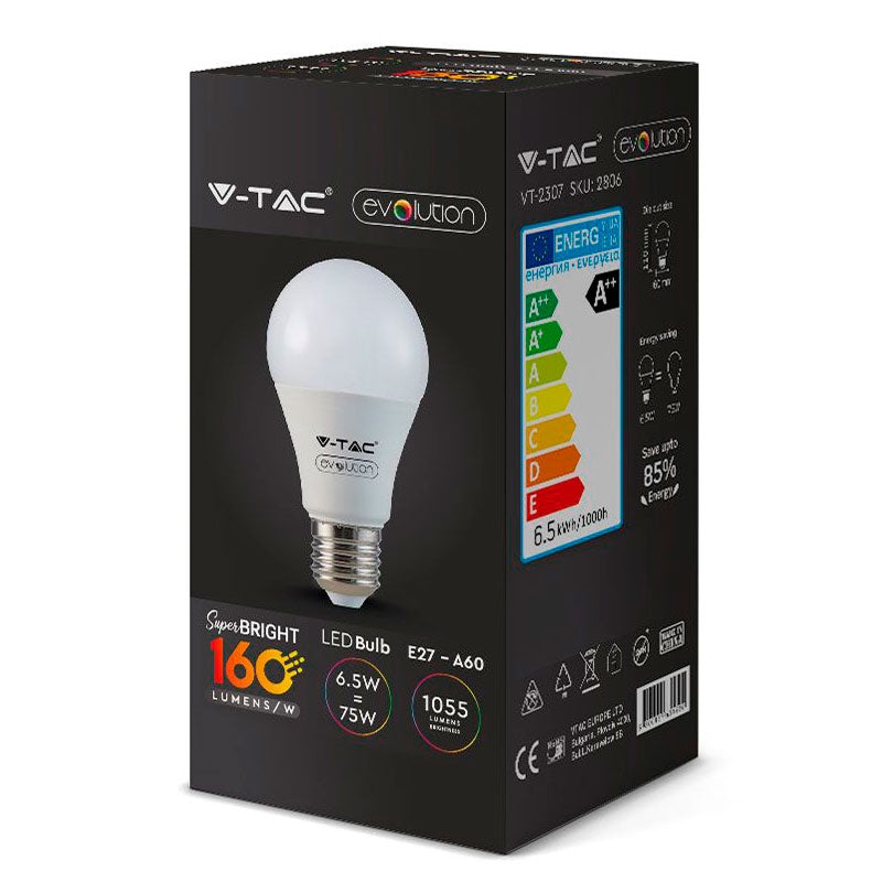 6,5W (75W) LED pære E27 4000K 1055Lm 200° (A+)