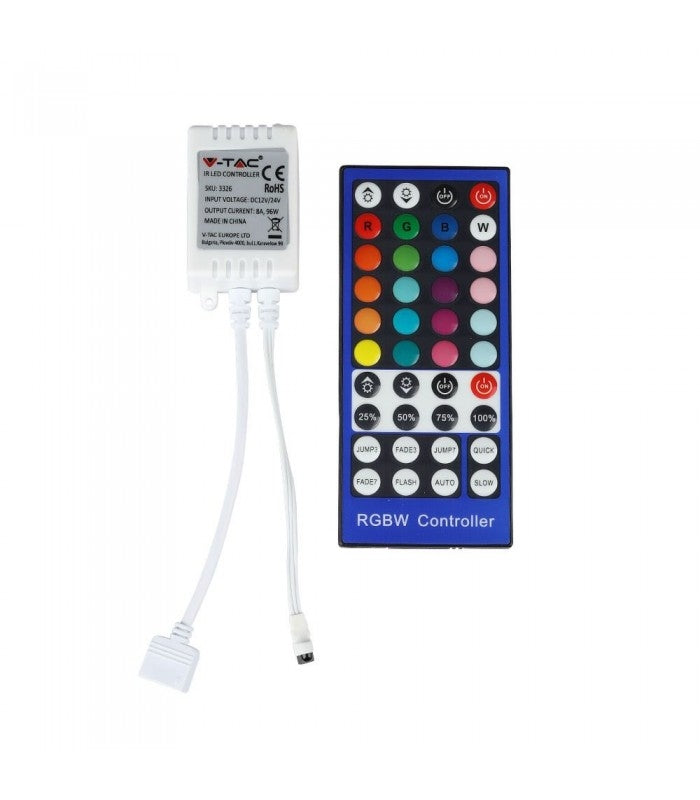 RGB+WW controller med fjernbetjening - Passer kun  til RGB+WW strip, 12V, infrarød, 96W