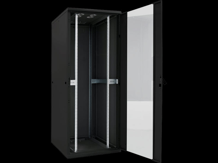 19" netværk rackskab - 22U, B800xD800mm m. glaslåge, Sort