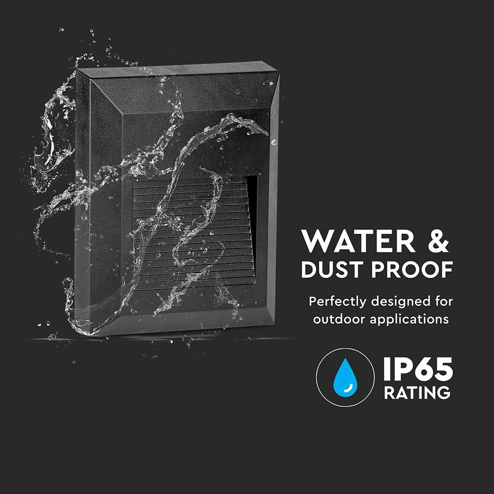 2W Trinlys LED-pære med 3000K varm hvidt lys, sort hus, kvadratisk design, 70lm, RA80, IP65 - Ideel til udendørs belysning