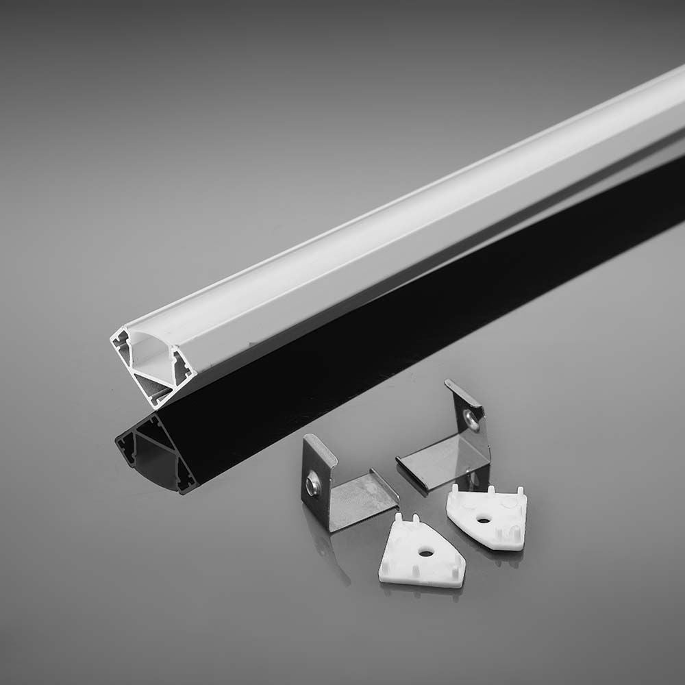 Monteringssæt til LED Strip PCB 12mm Hjørne Diffuser, 2000x19x19mm, Hvid