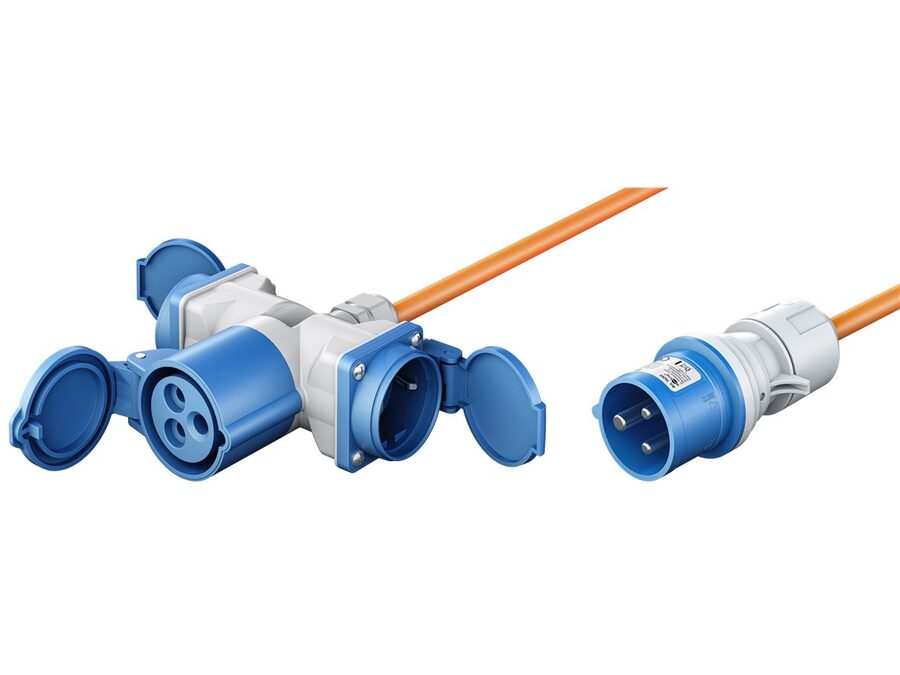 CEE adapterkabel - 3P han til 3P hun + 2 x Jord (10m)