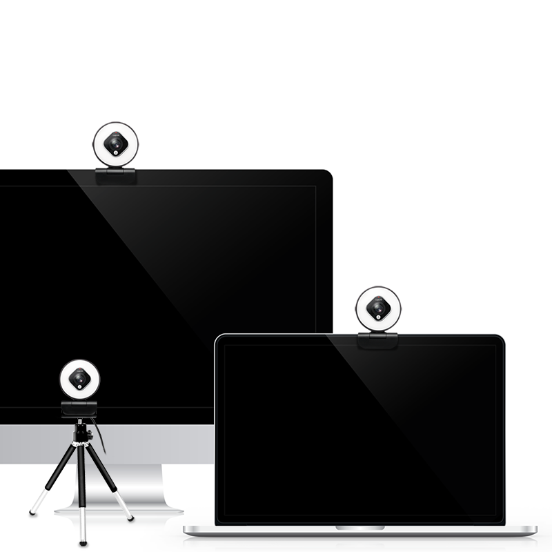 USB 2.0 Webcam m. ringlys - HD 1920x1080, Sort