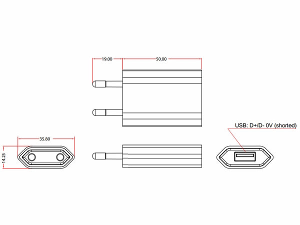 Netadapter - 100-240V til 5Vdc / 1A USB hun, Slim, Sort