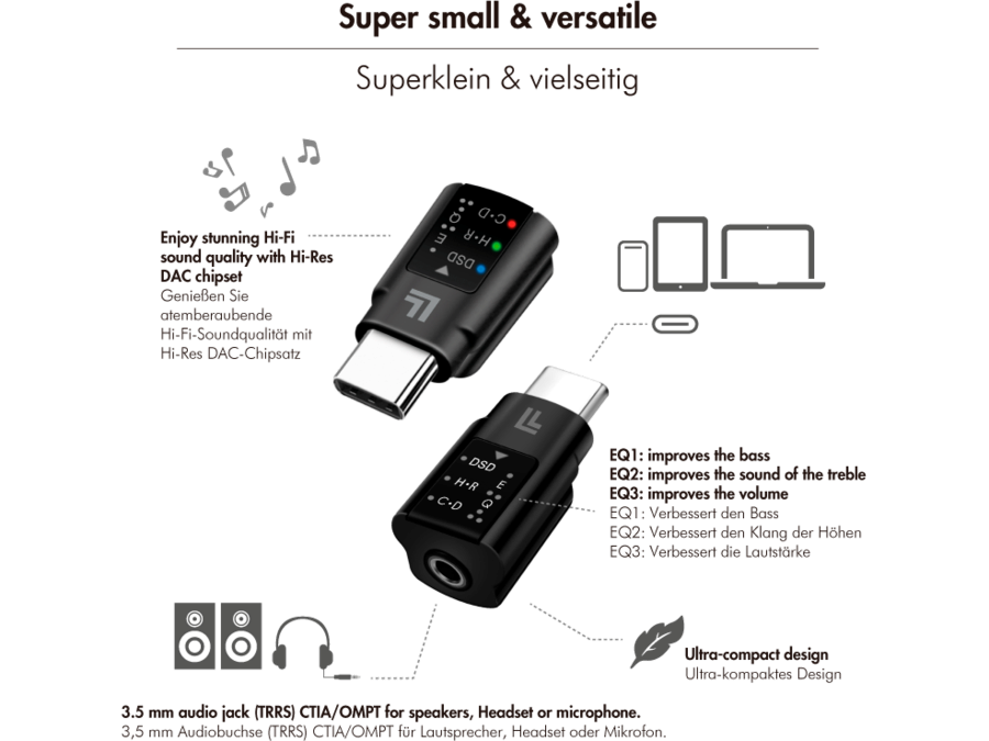 USB-C DAC audio adapter, USB-C han til 3.5mm JACK hun