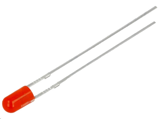 3mm LED - Rund, RØD diffus, u. flange (15mcd 30°)