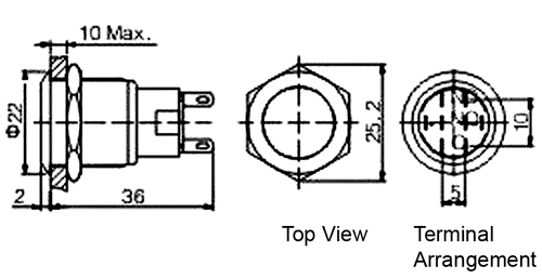 Vandalsikret stålkontakt, 1P ON-(ON) Ø19mm