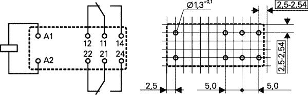 Vertikalt relæ - 230VAC / 8A, 2 x skifte (DPDT)