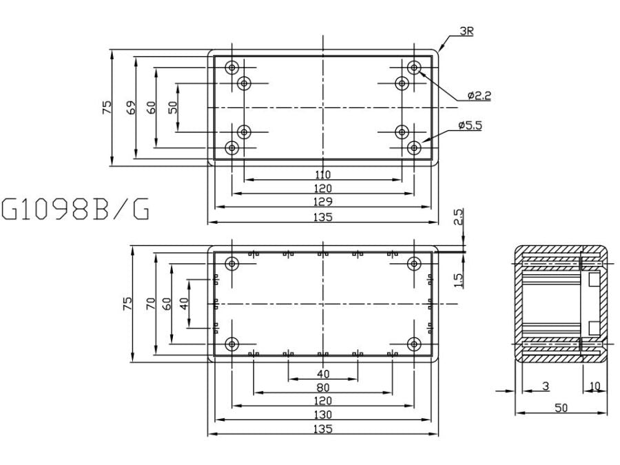 G1098 plastkabinet - Mørkegrå (135x75x50mm)