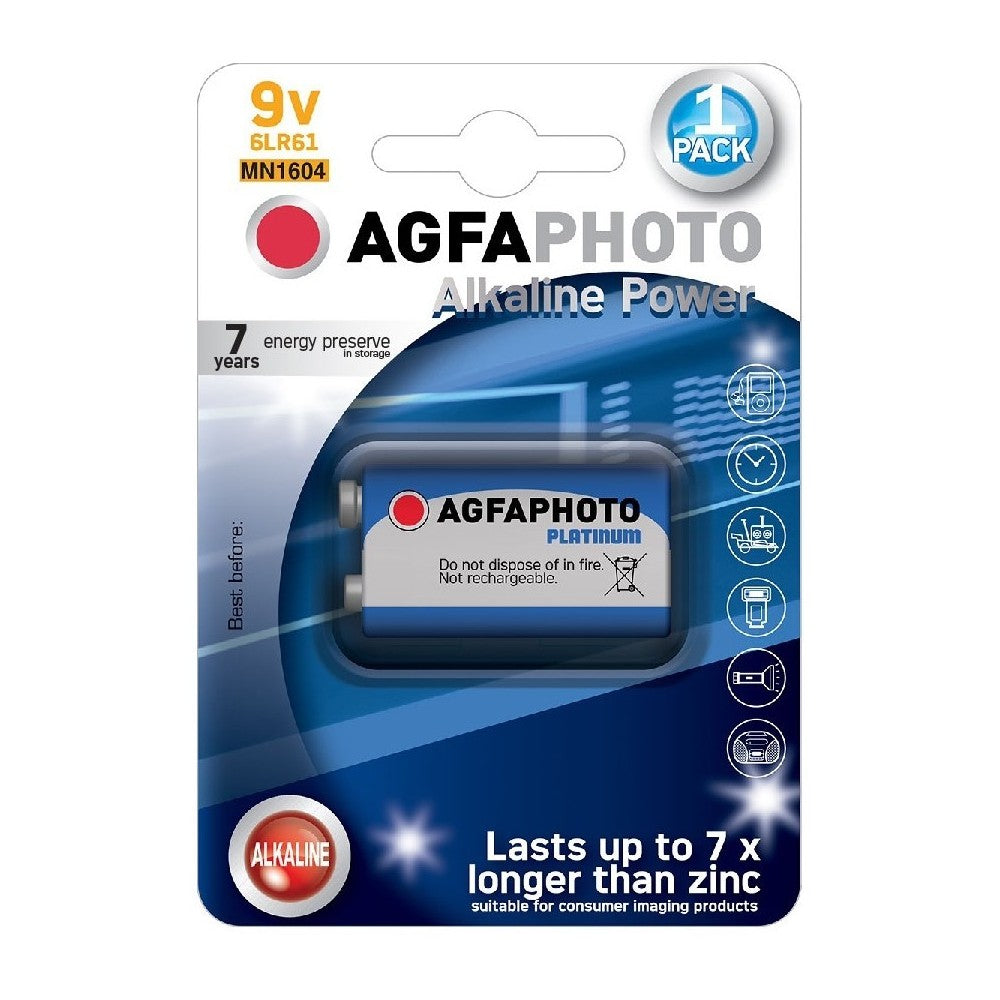 AgfaPhoto batteri - Alkaline, 9V (1 stk)