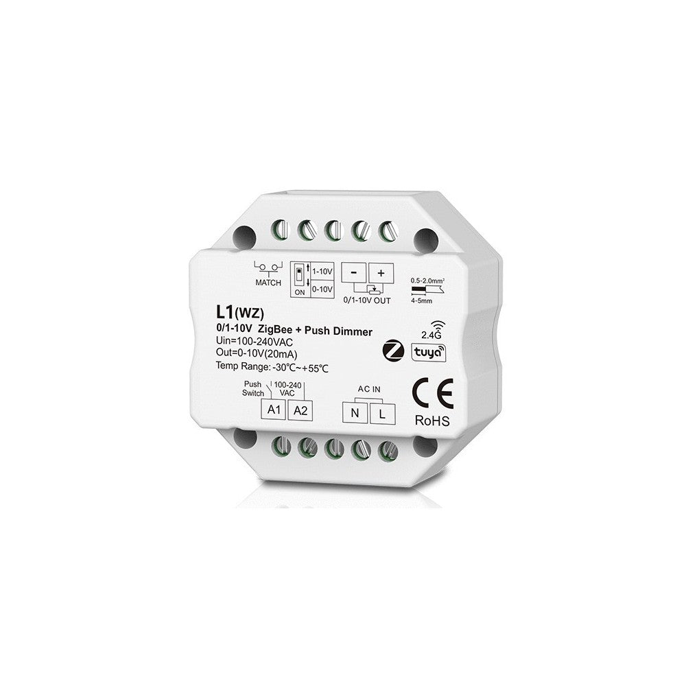 LEDlife rWave 1-10V Zigbee Indbygningsdæmper - Hue Kompatibel, RF, Push-Dim, LED Dæmper, Til Indbygning, 230V