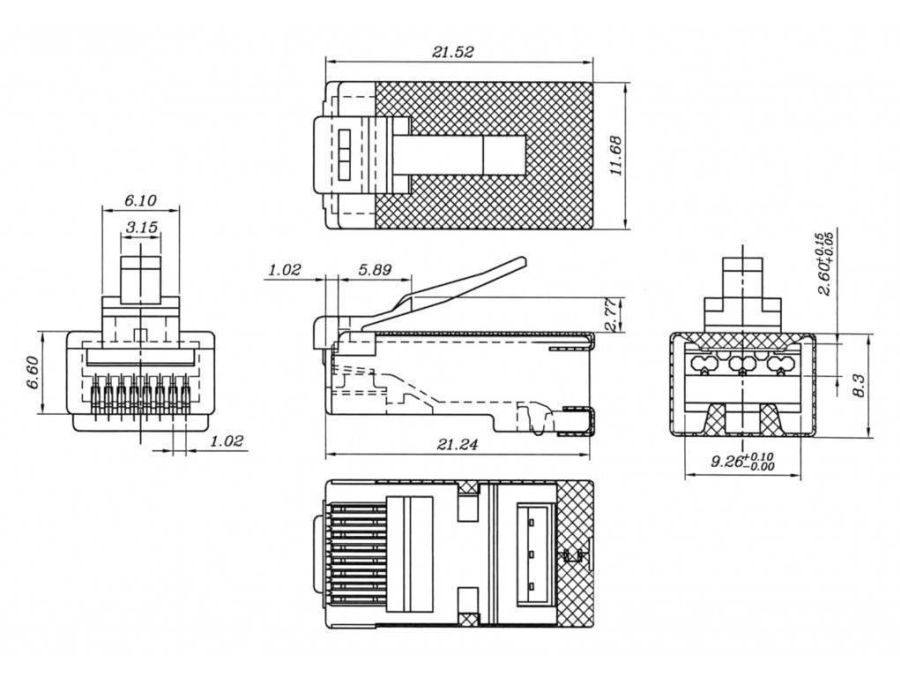 RJ45 modularstik 8P8C til CAT6a FTP trådet/massiv (10 stk.)