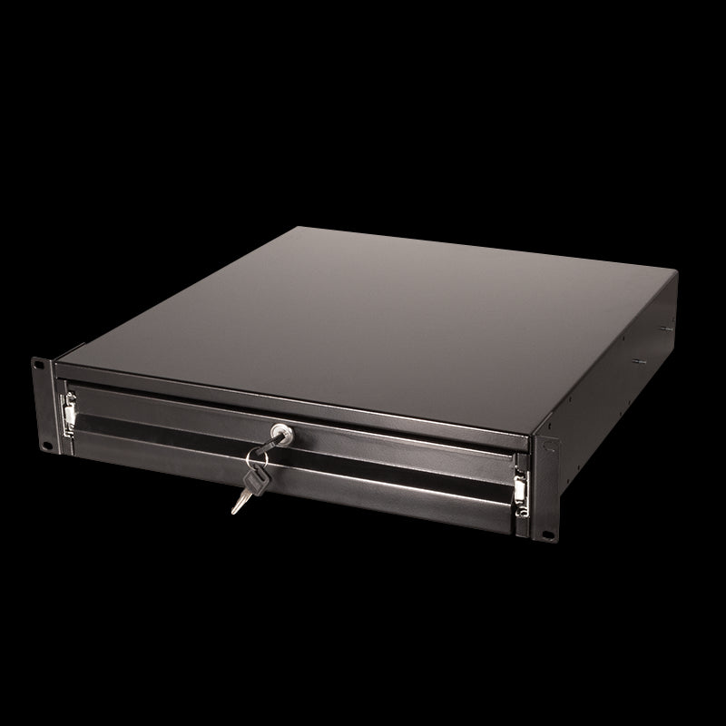 Skuffe til 19" rack - 2U, med lås, Sort