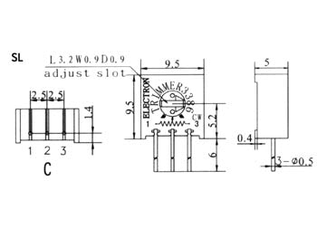 Trimmepotmeter - Single turn, 1kOhm, 500mW, ±10%