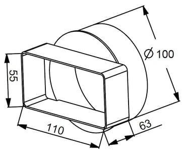 Rund Ø100 muffe til flad 55x110 mm