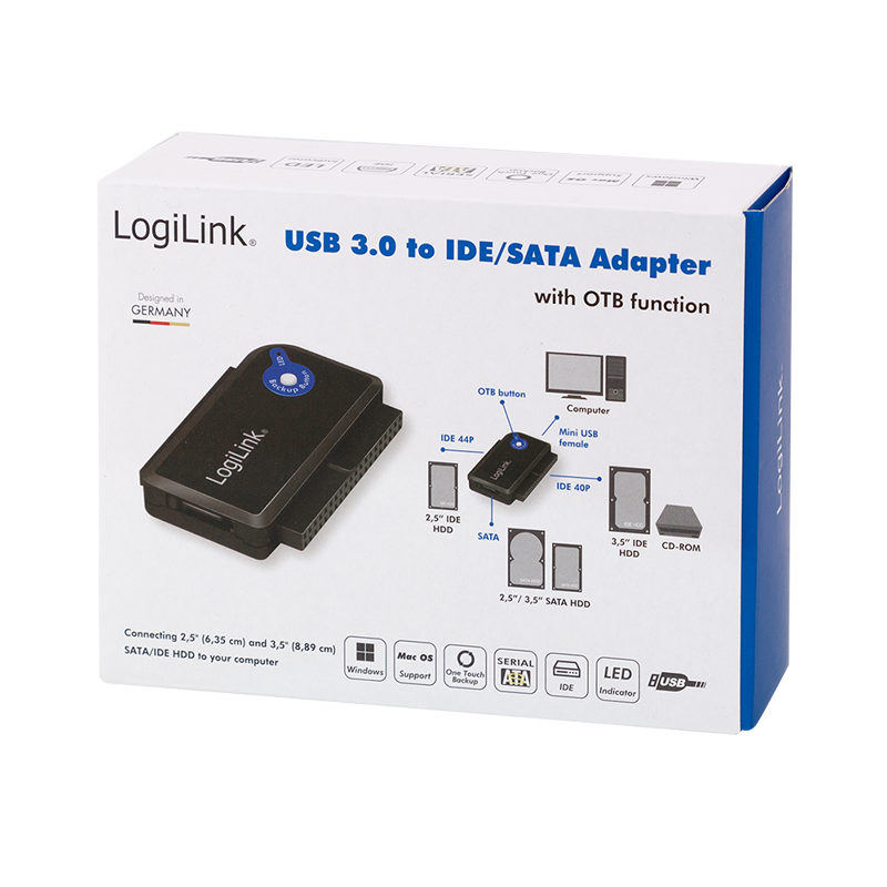USB 3.0 til SATA & IDE adapter m. OTB