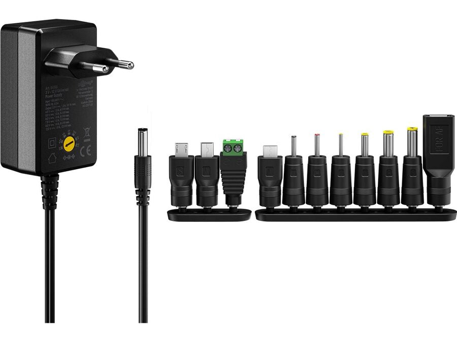 Universal netadapter - 3-12Vdc, 18W (1,5A) inkl. 11 stik