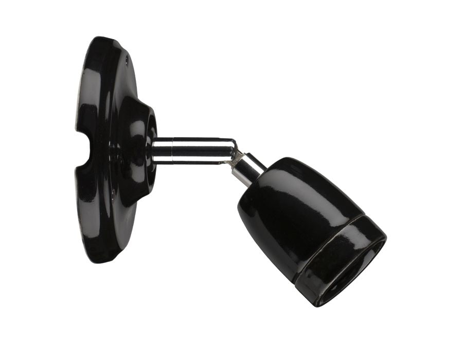 Loft/Væg fatning - E27, Justerbar, Porcelæn, Sort